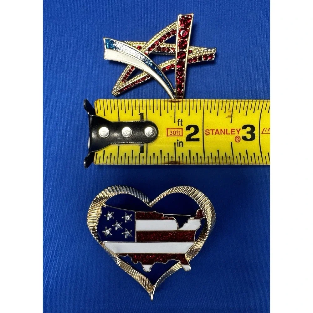 Anne Klein American USA Star Heart Brooch Pins Red White Blue Lot of 2